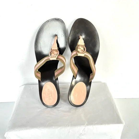 Gucci logo GG pink beige sandals  7.5 - Picture 8 of 15